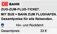 Deutsche Bahn Zug-zum-Flug-Ticket Gnstige / Billige ermigte Fahrkarte zum Flughafen